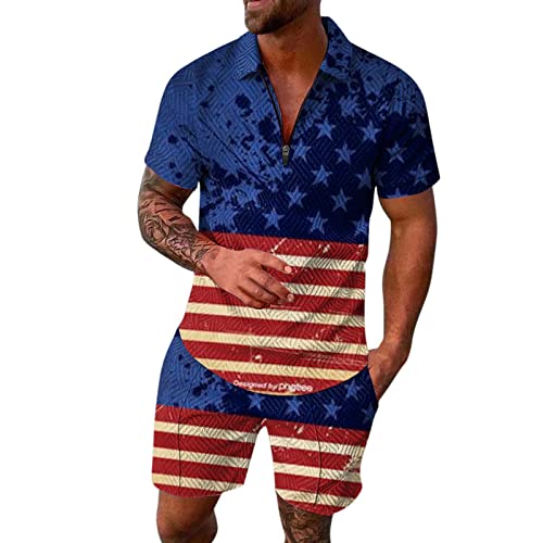 Generic Mode casual pak voor mannen 2024 2 stuks outfits heren homoseksuele mode vrije tijd kust strand vakantie 3D digitaal afdrukken rits shirt en korte broek pak twee jassen en broek set voor mannen, roze