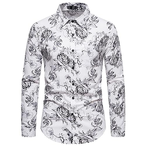 BrOleo Traditioneel Overhemd Voor Mannen,Overhemd Met Rozenprint Voor Heren Regular Fit Overhemden Met Lange Mouwen Casual Button Down Overhemden Stijlvol Fancy Overhemd Business Overhemden Hawaiiaanse Fee