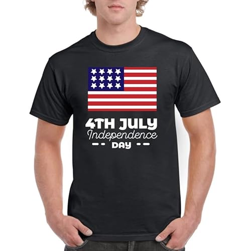 BAFlo T-shirt Onafhankelijkheidsdag 4 juli VS T-shirt met grafische vlag print, Zwart, L