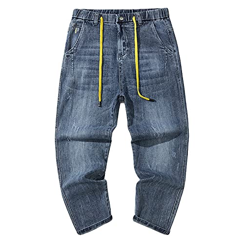 SUKORI Herenbroek Losse Harem Jeans Mannen Slanke Small Straight Harem Jeans Jeans Mannen (Color : Blue, Size : 30)