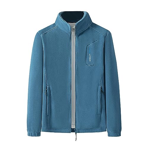 Generic Mode Fleece Jas Voor Mannen 2024 Jassen Jas Mannen Herfst En Winter Effen Kleur Stand Kraag Fleece Versterkte Winddicht Warm Fleece Jas Met Dubbele Side Rits Pocket Fleece Mannen Jas, Blauw, XL