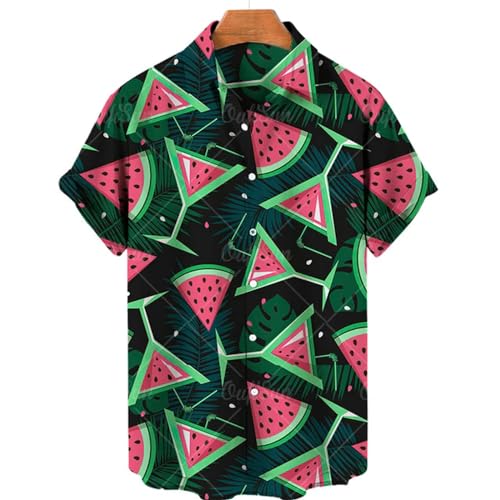 MPOWRX Heren Overhemden Hawaïaanse Overhemden Fruitprint Korte mouwen Tops Casual Los overhemd