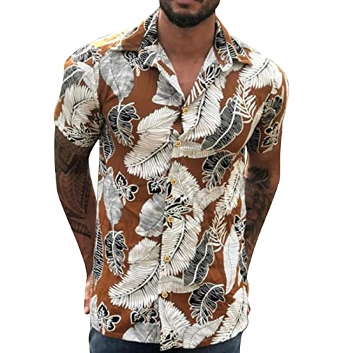 Zhiyao Herenoverhemden met korte mouwen en lange mouwen, slim fit, T-shirt, vakantie, zomer, herenoverhemden, vrijetijdshemd, zakelijk, cadeau T-shirt, Kaki, XXL