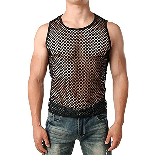 IJNHYTG vest Men Sexy Mesh Sheer Fishnet Tank Tops Summer Hollow Gym Training Tanks Top Men Male Sexy Fish Net Muscle Slim Fit Tee Tanks Vest (Size : XX-Large)