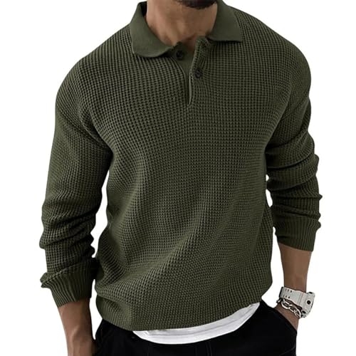 SWEPER Heren Trui Trui Heren Trui Katoen Pure Kleur Poloshirts Heren Herfst Winter Mode Jersey Heren Truien Basic Jongen Truien Grote Maten,Groen,L