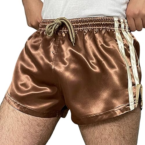 iiffii Nylon satijnen retro shorts voor heren, high-performance thai-boxshorts, glanzende nylon actieve wear stijlen voor sportieve nylon shorts, ultiem comfort en stijl, bruin, 38