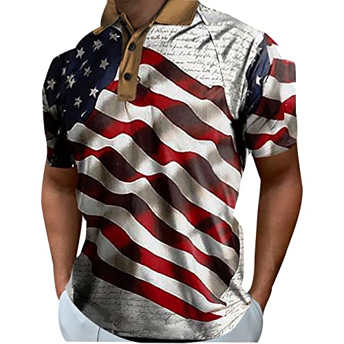 UnoSheng Hamburg Shirt Mannen Lente en Zomer Mode Losse Rits 3D Digitale Print Independence Day Korte Mouw Top T-Shirt Shirt Top Blouse Strak, rood, S