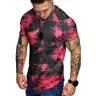 GYORI Hip Hop Tie-Dye Print T-shirt voor heren met geplooide schouder en slim fit, Rood, L