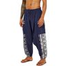 UnoSheng Retro etnische casual broek bedrukt knickerbocker trainingspak heren modern, marineblauw, XL