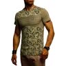 Leif Nelson LN405 T-shirt voor heren, ronde hals, slim fit, katoenaandeel, modern T-shirt met ronde hals, lange mouwen, Kaki, XXL