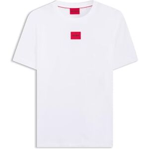 HUGO Heren Diragolino212 Regular Fit T-shirt van katoen met rood logo-label, White100, L HUGO Heren Diragolino212 Regular Fit T-shirt van katoen met rood logo-label, White100, L