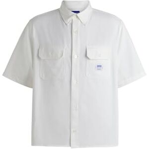HUGO Ekyno Lose-fit overhemd van katoenen keperstof met logo-applicatie, Open White199, XS HUGO Ekyno Lose-fit overhemd van katoenen keperstof met logo-applicatie, Open White199, XS