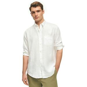 Brooks Brothers Heren Iers linnen sportshirt met lange mouwen, Wit, S Brooks Brothers Heren Iers linnen sportshirt met lange mouwen, Wit, S