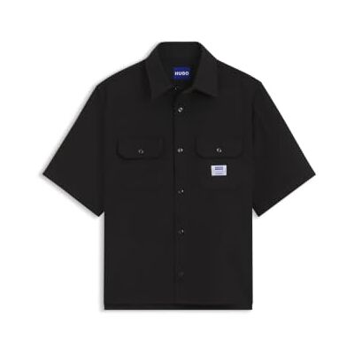 Boss HUGO Heren Ekyno Losse Katoenen Twill Shirt met Logo Patch, ZWART1, XL Boss HUGO Heren Ekyno Losse Katoenen Twill Shirt met Logo Patch, ZWART1, XL