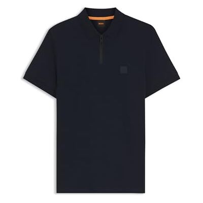 Boss Passerzip slim fit poloshirt van stretchkatoen voor heren met troyerkraag, Donker Blauw404, S Boss Passerzip slim fit poloshirt van stretchkatoen voor heren met troyerkraag, Donker Blauw404, S