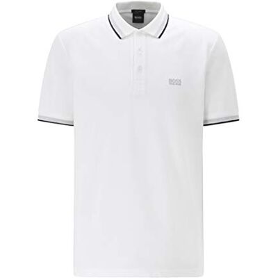 Boss Paddy poloshirt voor heren van katoen-piqué met strepen aan kraag en manchetten, wit, L Boss Paddy poloshirt voor heren van katoen-piqué met strepen aan kraag en manchetten, wit, L