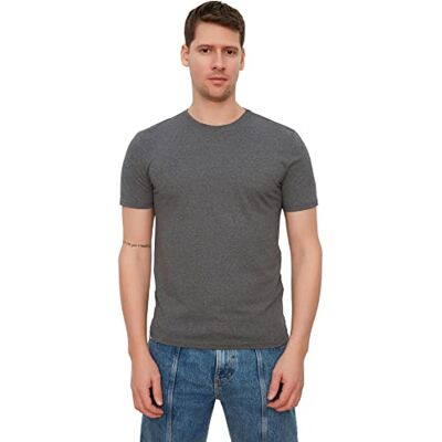 Trendyol Antraciet Basic Mannen Slim Fit 100% Katoen Korte Mouw Bicycle heren T-Shirt Trendyol Antraciet Basic Mannen Slim Fit 100% Katoen Korte Mouw Bicycle heren T-Shirt