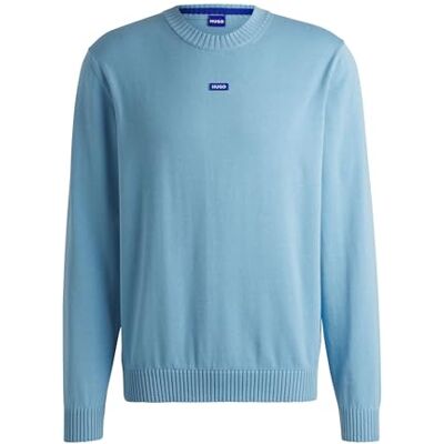 HUGO San Cosmo-C gebreide herentrui van katoen met blauw logo-label HUGO San Cosmo-C gebreide herentrui van katoen met blauw logo-label