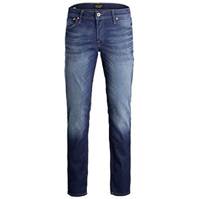 JACK & JONES Slim Fit Denim Stretch Broek met Knoopsluiting Stone Washed JJIGLENN JJICON, Colour:Blue, Size:34W / 30L, Beenlengte:L30 JACK & JONES Slim Fit Denim Stretch Broek met Knoopsluiting Stone Washed JJIGLENN JJICON, Colour:Blue, Size:34W / 30L, Beenlengte:L30
