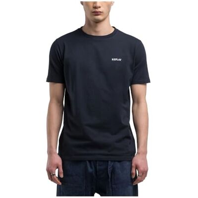 Replay Heren Regular Slim Fit T-shirt, 970 Dark Navy, XXL Replay Heren Regular Slim Fit T-shirt, 970 Dark Navy, XXL