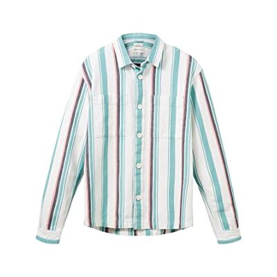 Tom Tailor Denim Overhemd met strepen voor heren, relaxed fit, 31859 Turquoise Multicol Big Stripe, S Tom Tailor Denim Overhemd met strepen voor heren, relaxed fit, 31859 Turquoise Multicol Big Stripe, S