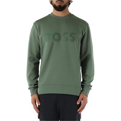 Boss Salbo sweatshirt voor heren van stretchkatoen met logo in sandwichstijl, Open green., XS Boss Salbo sweatshirt voor heren van stretchkatoen met logo in sandwichstijl, Open green., XS