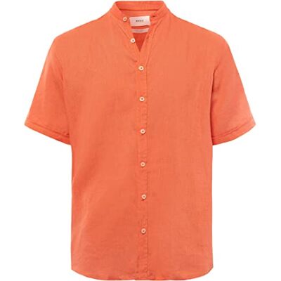 Brax Heren Style Lionel U Linen Garment DYE Herenhemd van zomerlinnen met opstaande kraag, watermeloen, XS, watermeloen, XS Brax Heren Style Lionel U Linen Garment DYE Herenhemd van zomerlinnen met opstaande kraag, watermeloen, XS, watermeloen, XS