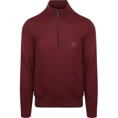 Boss Heren Kanobix S Logo-Patch Zip Neck Sweater in katoen en kasjmier, Dunkelrot, L Boss Heren Kanobix S Logo-Patch Zip Neck Sweater in katoen en kasjmier, Dunkelrot, L