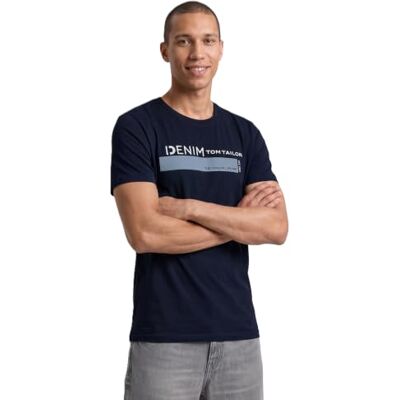 Tom Tailor Denim Mannen T-shirt met logoprint 1030693, 10668 Sky Captain Blue, XXL Tom Tailor Denim Mannen T-shirt met logoprint 1030693, 10668 Sky Captain Blue, XXL