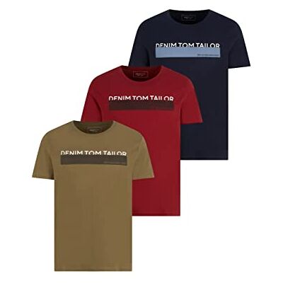 Tom Tailor Denim Mannen Triplepack T-shirt met print 1034860, 11279 Dry Greyish Olive, M Tom Tailor Denim Mannen Triplepack T-shirt met print 1034860, 11279 Dry Greyish Olive, M