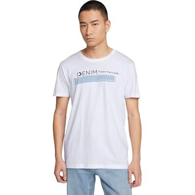 Tom Tailor Denim Mannen T-shirt met logoprint 1030693, 20000 White, XL Tom Tailor Denim Mannen T-shirt met logoprint 1030693, 20000 White, XL