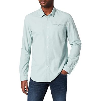 Tom Tailor Denim Uomini Overhemd met alloverprint en borstzak 1028707, 28518 Ice Blue Navy Dotted Structure, S Tom Tailor Denim Uomini Overhemd met alloverprint en borstzak 1028707, 28518 Ice Blue Navy Dotted Structure, S