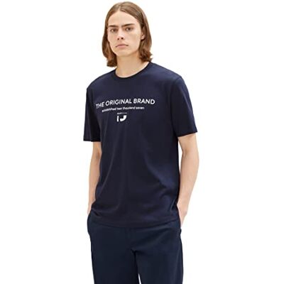 Tom Tailor Denim Katoenen slim fit T-shirt met logoprint heren, 10668-hemel kapitein blauw, S Tom Tailor Denim Katoenen slim fit T-shirt met logoprint heren, 10668-hemel kapitein blauw, S