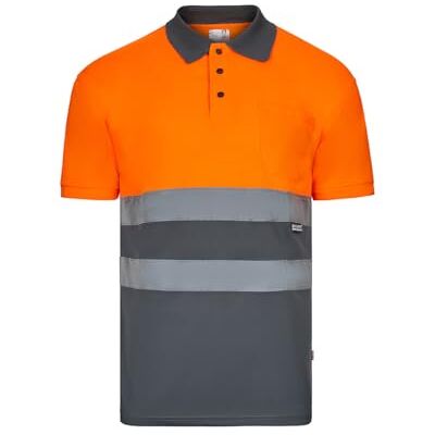 VELILLA 173, tweekleurig poloshirt, korte mouwen, grijs en neonoranje, maat L VELILLA 173, tweekleurig poloshirt, korte mouwen, grijs en neonoranje, maat L
