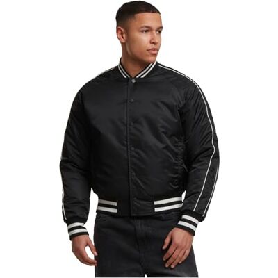 Urban Classics Racer Bomberjack voor heren, stijlvol bomberjack met contrasterende strepen, regular fit, maten S 5XL, zwart, S Urban Classics Racer Bomberjack voor heren, stijlvol bomberjack met contrasterende strepen, regular fit, maten S 5XL, zwart, S