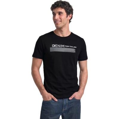 Tom Tailor Denim Mannen T-shirt met logoprint 1030693, 29999 Black, XXL Tom Tailor Denim Mannen T-shirt met logoprint 1030693, 29999 Black, XXL