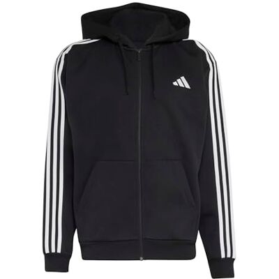 adidas heren Essentials 3-Stripes Fleece Full-Zip Hoodie Sweatshirt, black/white, L adidas heren Essentials 3-Stripes Fleece Full-Zip Hoodie Sweatshirt, black/white, L