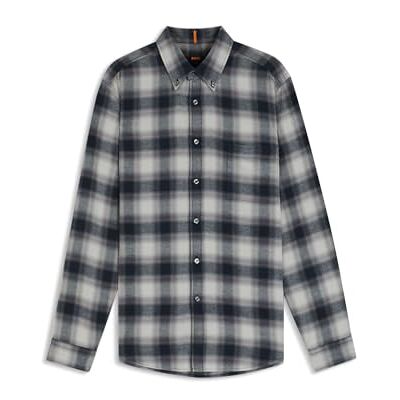 Boss Heren Rickert M Regular-fit overhemd van katoen flanel, Open Grijs, L Boss Heren Rickert M Regular-fit overhemd van katoen flanel, Open Grijs, L