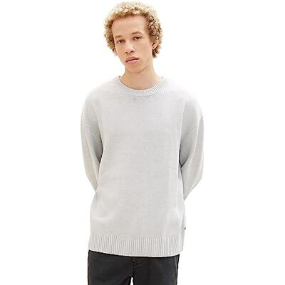 Tom Tailor Denim Herentrui met ronde hals en losse pasvorm, 15398-Light Stone Grey Melange, XL Tom Tailor Denim Herentrui met ronde hals en losse pasvorm, 15398-Light Stone Grey Melange, XL