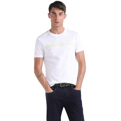 Calvin Jeans Slim Tee S/S T-shirts met institutioneel logo voor heren, Helder Wit, XL Calvin Jeans Slim Tee S/S T-shirts met institutioneel logo voor heren, Helder Wit, XL