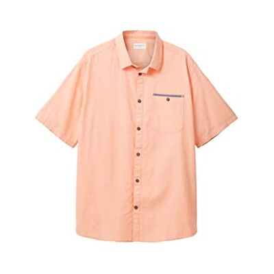 TOM TAILOR Chambray overhemd met korte mouwen en borstzak, 31850 Oranje Wit Chambray, S TOM TAILOR Chambray overhemd met korte mouwen en borstzak, 31850 Oranje Wit Chambray, S