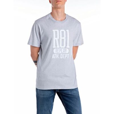 Replay Heren regular fit T-shirt van katoen, M54 Sky Grey Melange, XL Replay Heren regular fit T-shirt van katoen, M54 Sky Grey Melange, XL