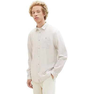 Tom Tailor Denim Slim fit Dobby overhemd voor heren met borstzak, 30687-grijs Gebroken Witte Structuur, XL Tom Tailor Denim Slim fit Dobby overhemd voor heren met borstzak, 30687-grijs Gebroken Witte Structuur, XL