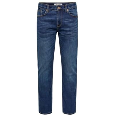 Only & Sons Mannen Regular Fit Jeans Straight Denim Stretch Broek ONSWEFT Stoned Washed Pantalon, Colour:Blue, Size:33W / 34L Only & Sons Mannen Regular Fit Jeans Straight Denim Stretch Broek ONSWEFT Stoned Washed Pantalon, Colour:Blue, Size:33W / 34L