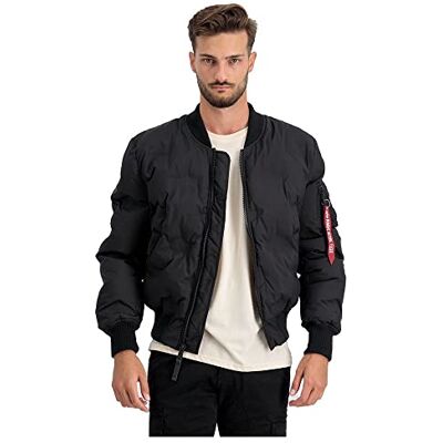 Alpha MA-1 Emb. Logo Puffer Bomber Jacket voor Mannen Black Alpha MA-1 Emb. Logo Puffer Bomber Jacket voor Mannen Black