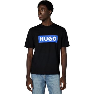 HUGO Heren Logo Streep Katoen Ronde Hals T-shirt, Zwarte peper, M HUGO Heren Logo Streep Katoen Ronde Hals T-shirt, Zwarte peper, M