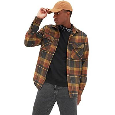 Trendyol Man Regular Basic Shirt Kraag Geweven Shirt, Tegel, M Trendyol Man Regular Basic Shirt Kraag Geweven Shirt, Tegel, M