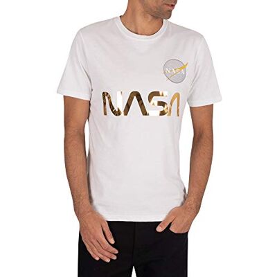 Alpha NASA Reflecterend T Shirt voor Mannen White/Gold Alpha NASA Reflecterend T Shirt voor Mannen White/Gold