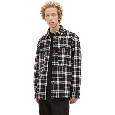 Tom Tailor Denim Heren Relaxed Fit overshirt jas van fleece, 32685-zwart wit klassieke check, XXL Tom Tailor Denim Heren Relaxed Fit overshirt jas van fleece, 32685-zwart wit klassieke check, XXL