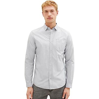 TOM TAILOR Slim fit herenhemd met fijne strepen van katoen, 32292 Off White Navy Dobby Structuur, XXL TOM TAILOR Slim fit herenhemd met fijne strepen van katoen, 32292 Off White Navy Dobby Structuur, XXL
